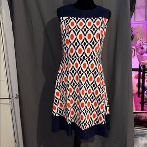 AGB Navy and Orange Geometric Dress